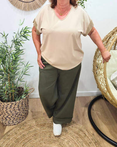 Pantalon femme élastiqué coupe droite avec rebord