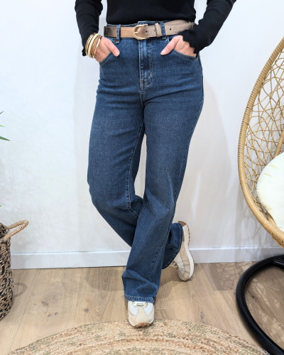 Jean femme Wide leg bleu foncé délavé coupe confort