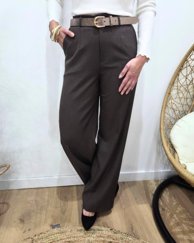 Pantalon fluide femme marron glacé coupe confort