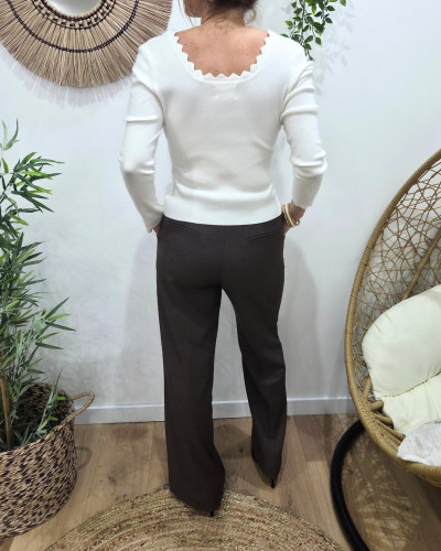 Pantalon fluide femme marron glacé coupe confort