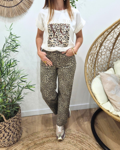 Jean léopard coeur doré Hildur