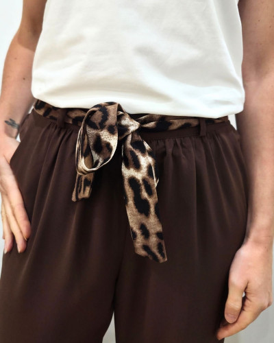Pantalon fluide femme large marron ceinture à motifs Maïra
