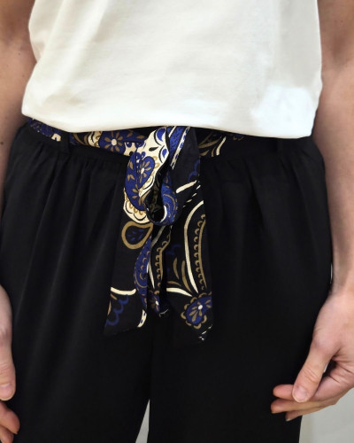 Pantalon fluide femme large noir ceinture à motifs Maïra