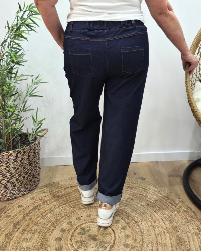 Pantalon élastiqué droit effet jean brut