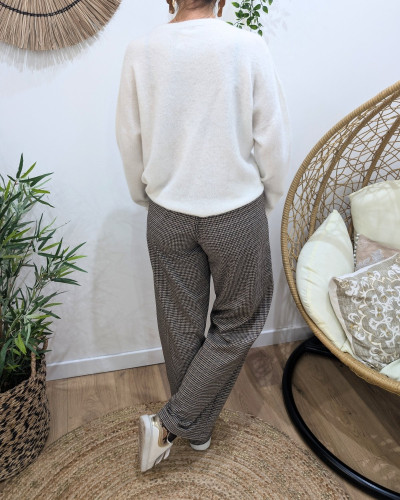 Pantalon femme fluide pied de poule marron noir doré Zéa