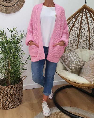 Gilet grosse maille rose 2025