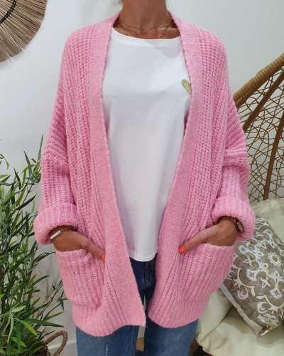 Gilet grosse maille rose new arrivals