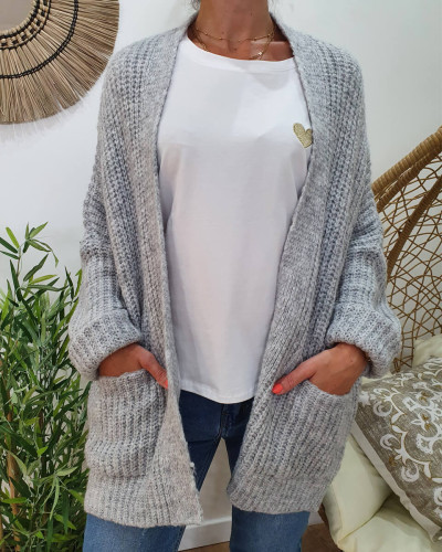 Gilet gris grosse maille outlet