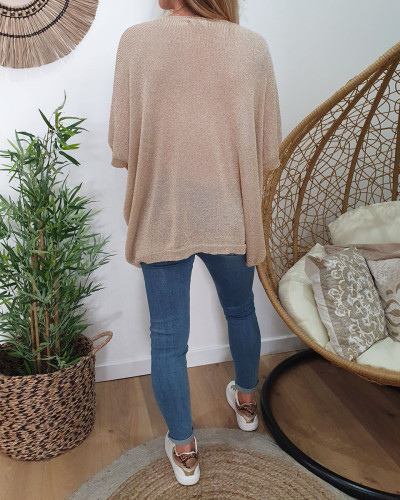 Pull fluide beige maille dorée Oohlala blanc