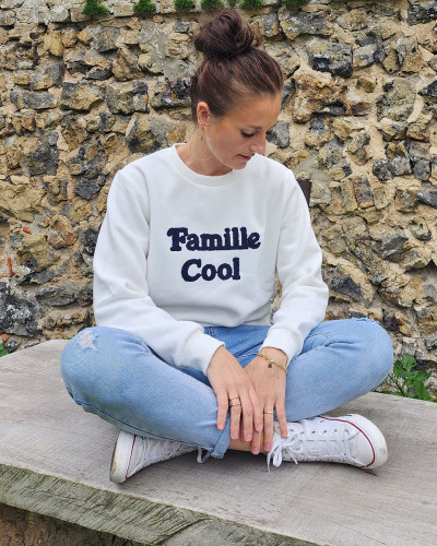 Sweat blanc broderie Famille Cool