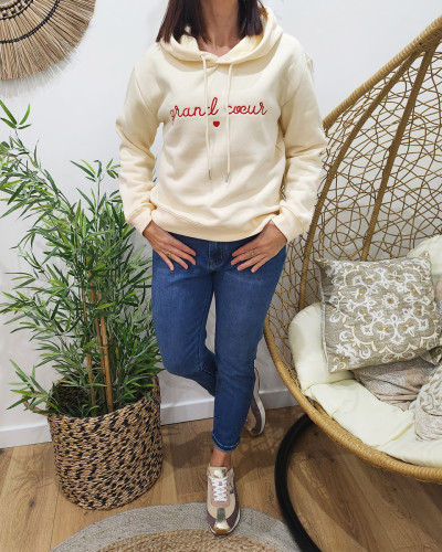 Sweat femme broderie Grand cœur