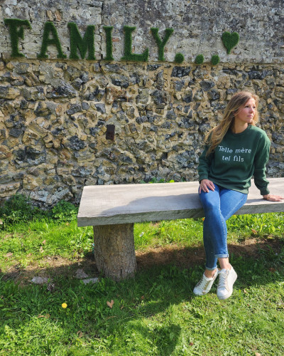 Sweat femme vert broderie Telle mère tel fils