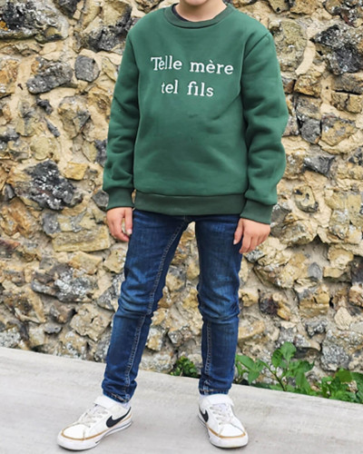 Sweat enfant vert broderie Telle mère tel fils