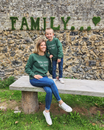 Sweat enfant vert broderie Telle mère tel fils