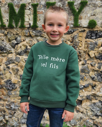 Sweat enfant vert broderie Telle mère tel fils