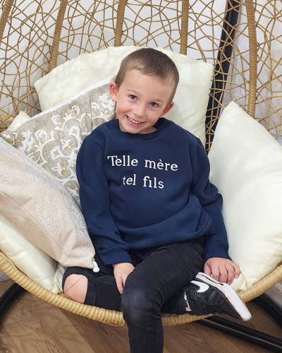 Sweat enfant bleu marine broderie Telle mère tel fils