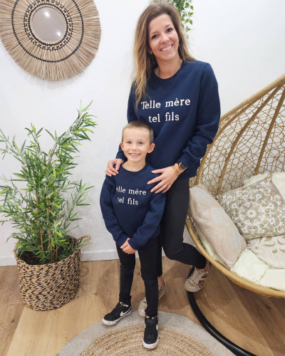 Sweat femme bleu marine broderie Telle mère tel fils