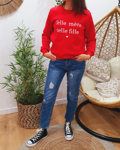 Sweat femme rouge broderie Telle mère telle fille