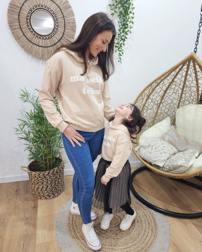 Sweat enfant beige broderie blanche Ma petite tribu