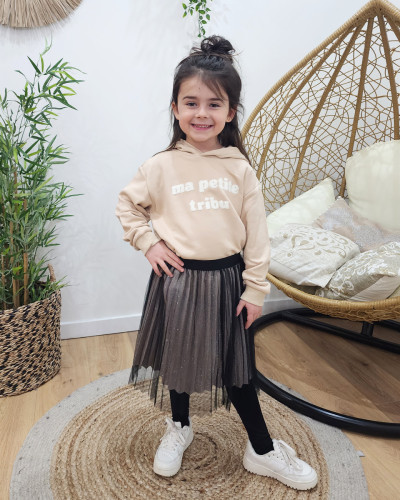 Sweat enfant beige broderie blanche Ma petite tribu