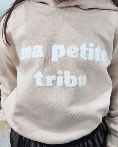 Sweat enfant beige broderie blanche Ma petite tribu