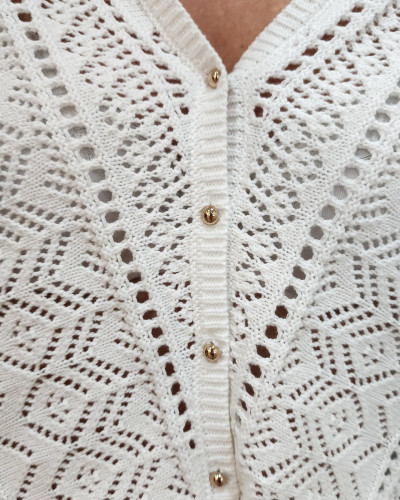 Pull femme crochet boutonné blanc Maika