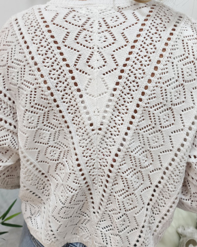 Pull femme crochet boutonné blanc Maika