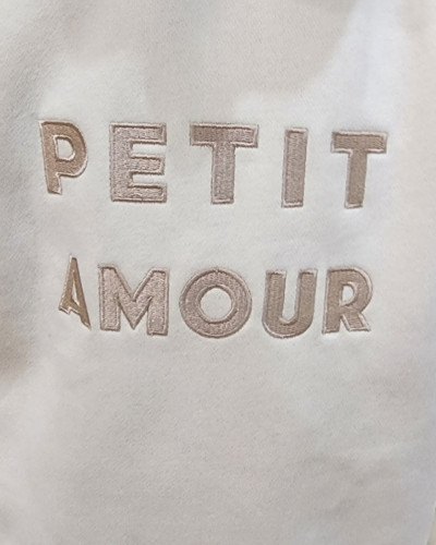 Sweat à capuche enfant beige broderie Petit Amour