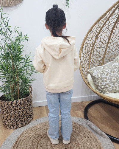 Sweat à capuche enfant beige broderie Petit Amour