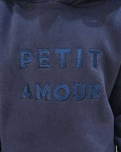 Sweat à capuche enfant bleu marine broderie Petit Amour