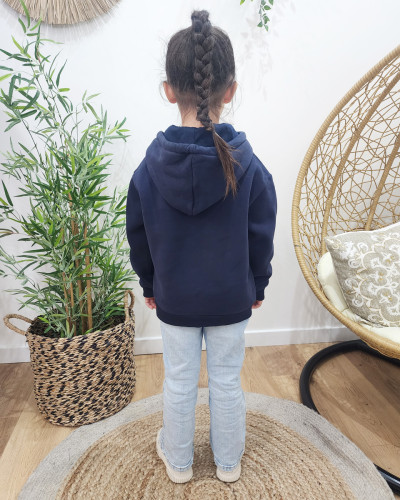 Sweat à capuche enfant bleu marine broderie Petit Amour