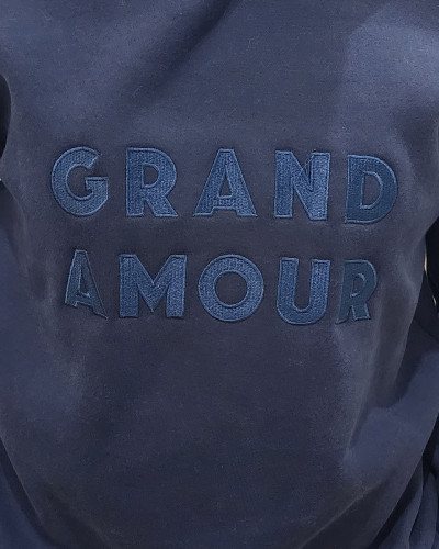 Sweat femme bleu marine broderie Grand Amour