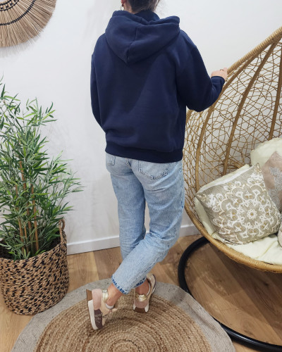 Sweat femme bleu marine broderie Grand Amour