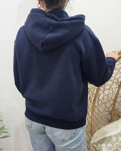Sweat femme bleu marine broderie Grand Amour