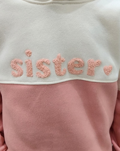 Sweat à capuche enfant beige et rose Sister