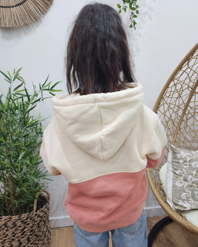 Sweat à capuche enfant beige et rose Sister