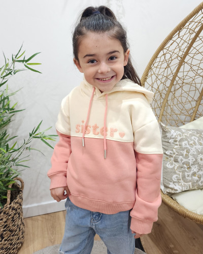 Sweat a capuche enfant beige et rose Sister 24324