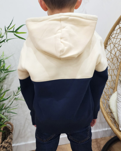 Sweat à capuche enfant beige et bleu marine Brother