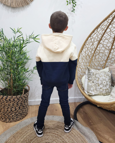 Sweat à capuche enfant beige et bleu marine Brother