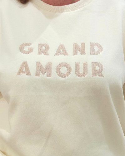 Sweat femme beige sans capuche broderie Grand Amour