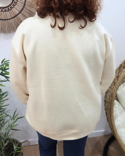 Sweat femme beige sans capuche broderie Grand Amour