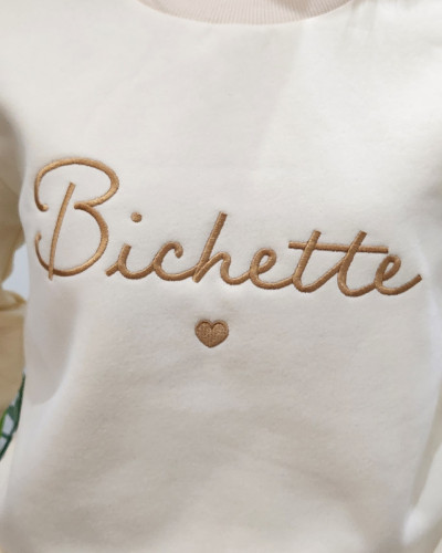 Sweat femme beige broderie Bichette