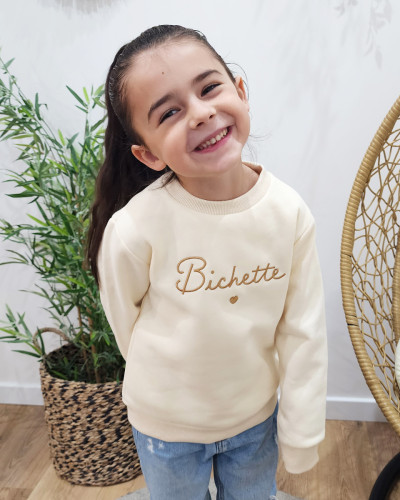 Sweat enfant beige broderie Bichette