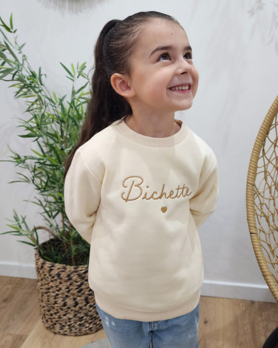 Sweat enfant beige broderie Bichette