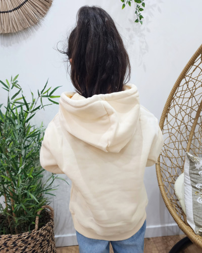 Sweat enfant à capuche beige broderie Petit cœur