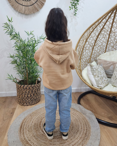 Sweat enfant à capuche camel broderie Petit cœur