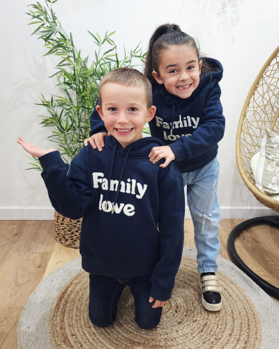 Sweat enfant à capuche bleu marine Family love - 24383