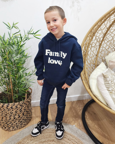 Sweat enfant à capuche bleu marine Family love - 24383