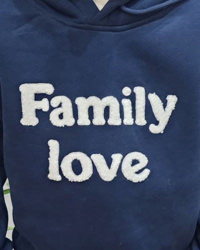 Sweat enfant à capuche bleu marine Family love