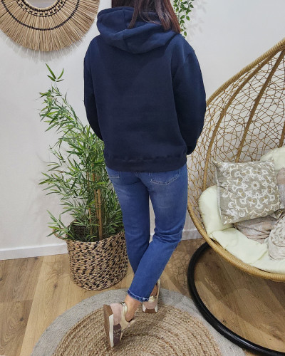 Sweat à capuche bleu marine Family love